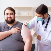 An adult obese man getting semaglutide weight loss injections in Houston clinic